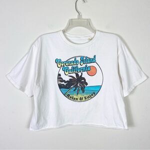Blue 84 White Coranado Island California Cropped Graphic Tshirt